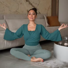 Linen Wrap Top Set - Emerald